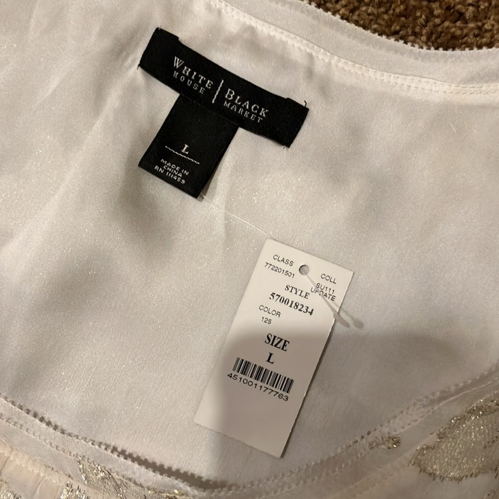 WHBM. BEAUTIFUL SLEEVELESS CREAM WITH SPARKLING FLOWERS/LEAVES. SIZE LARGE. NWT - Picture 2 of 7